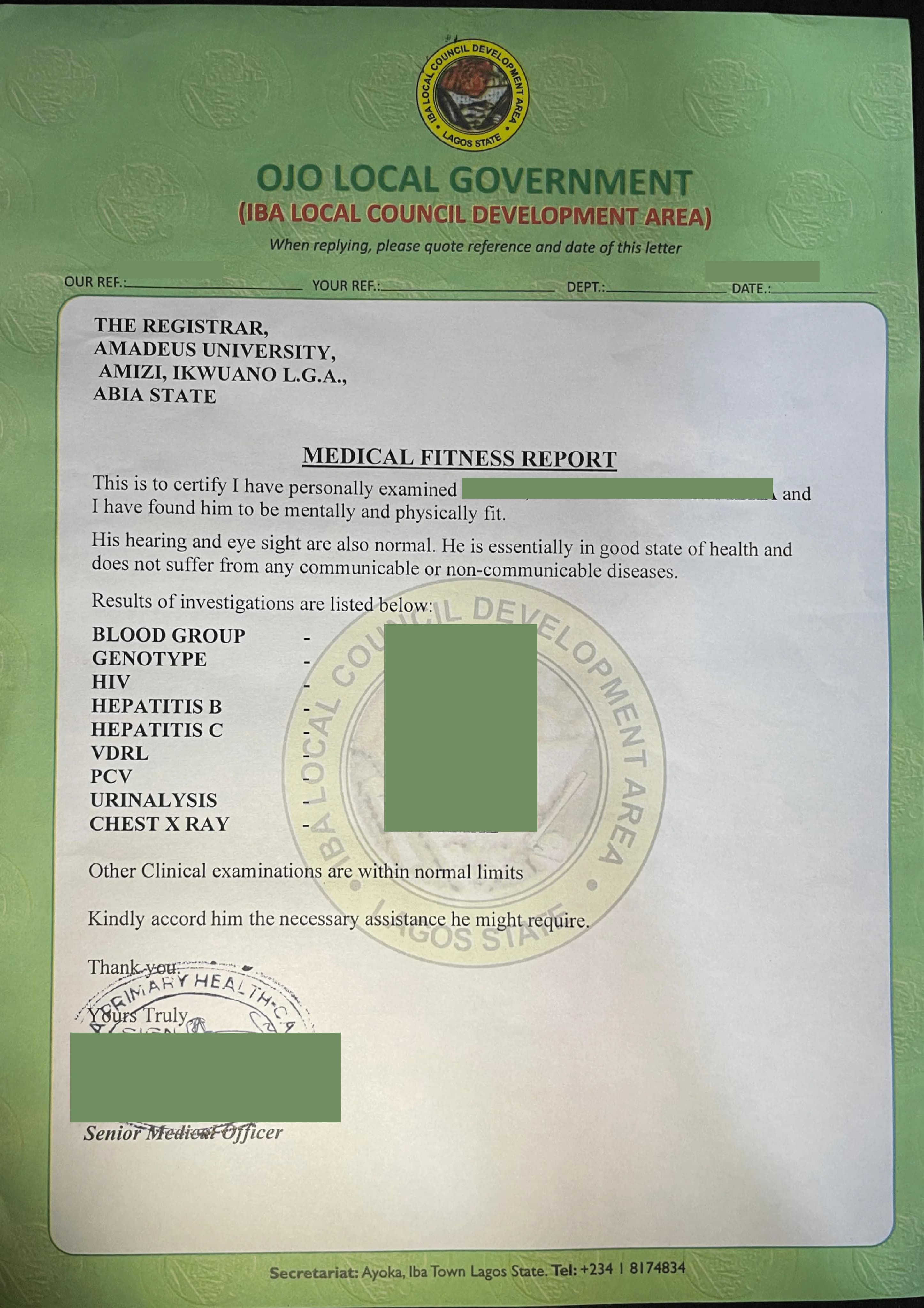 Preview of Medical Fitness Document